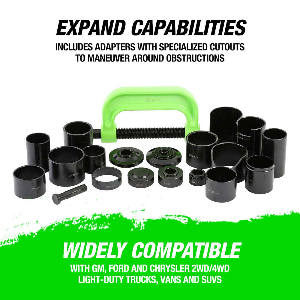 OEMTOOLS 25104 remove and install upper and lower ball joints with ease.