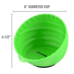 Magnetic nut cup attached to a metal surface keeps parts organized during repairs.