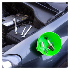 Easy-to-spot green cups ideal for workshops, garages, and cars needing organized parts.