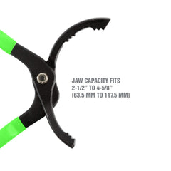 OEMTOOLS 25320 slip joint handle demonstrates adjustable leverage for different filter sizes.
