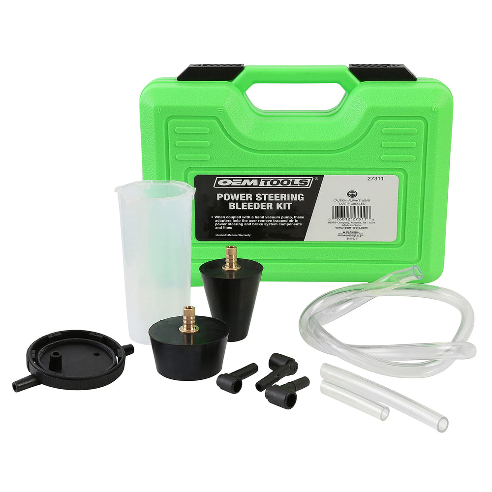 OEMTOOLS 27311 kit box and adapters ready for quick bleeding prep.