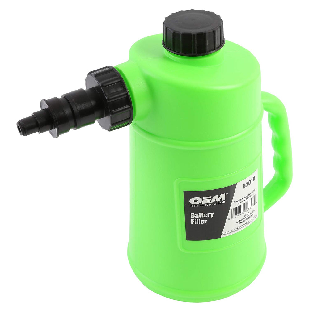 OEMTOOLS Battery Filler with auto shutoff nozzle for spill-free filling.