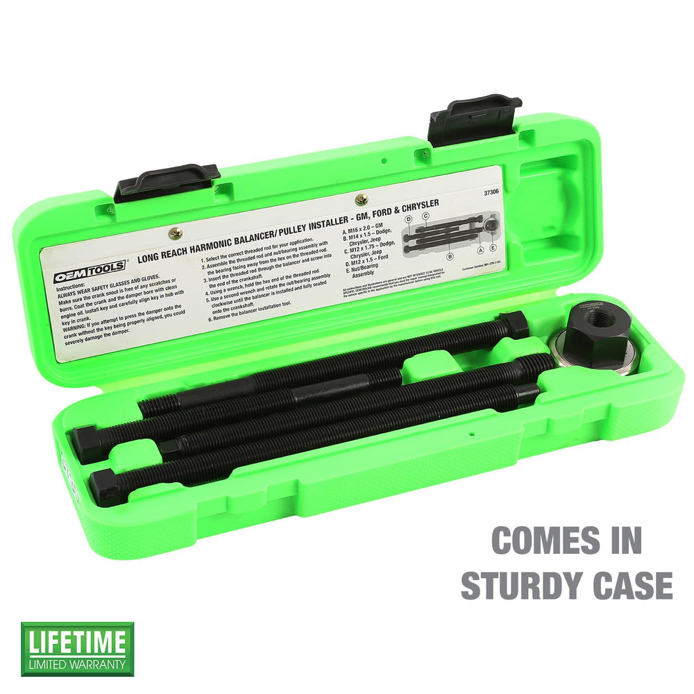 OEMTOOLS threaded rods set includes M16, M14, and M12 for versatile engine pulley work.