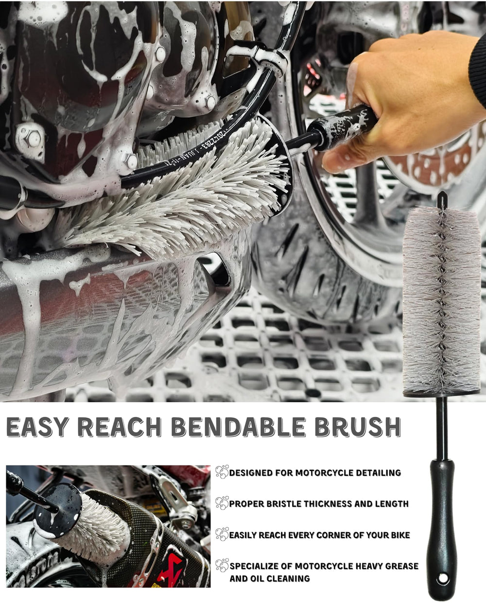 oesee Soft Washing Brush protects chrome and paint during gentle cleaning