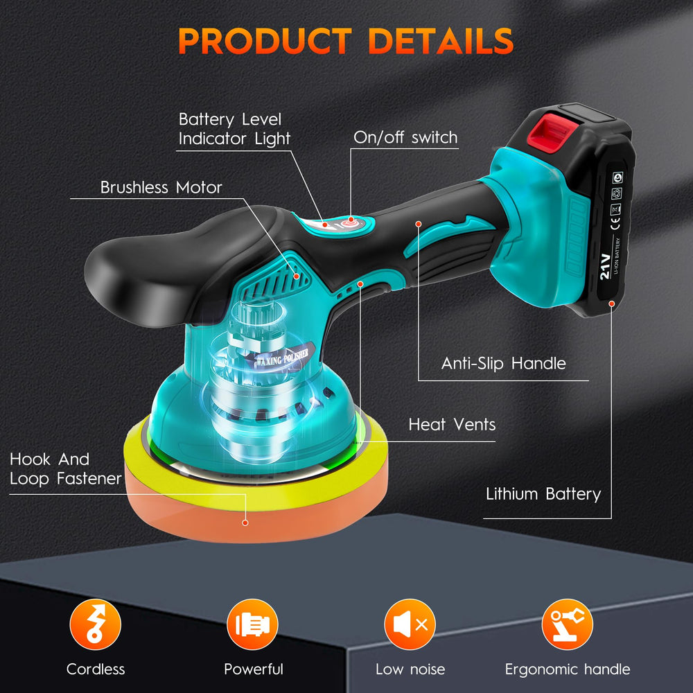 Ofeace cordless buffer polisher in use for home garage detailing projects.