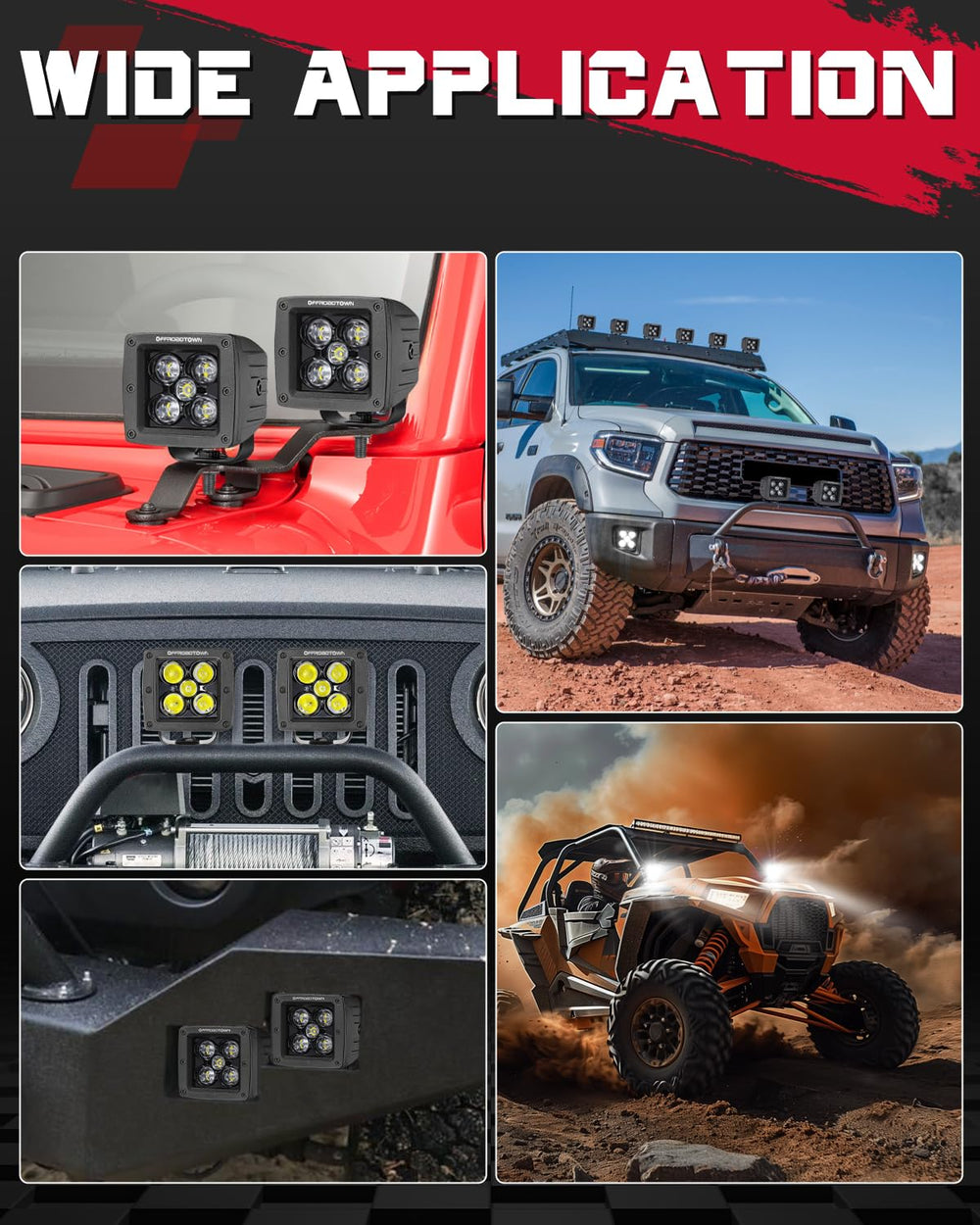 OFFROADTOWN LED Cubes front bumper mount for flexible installation
