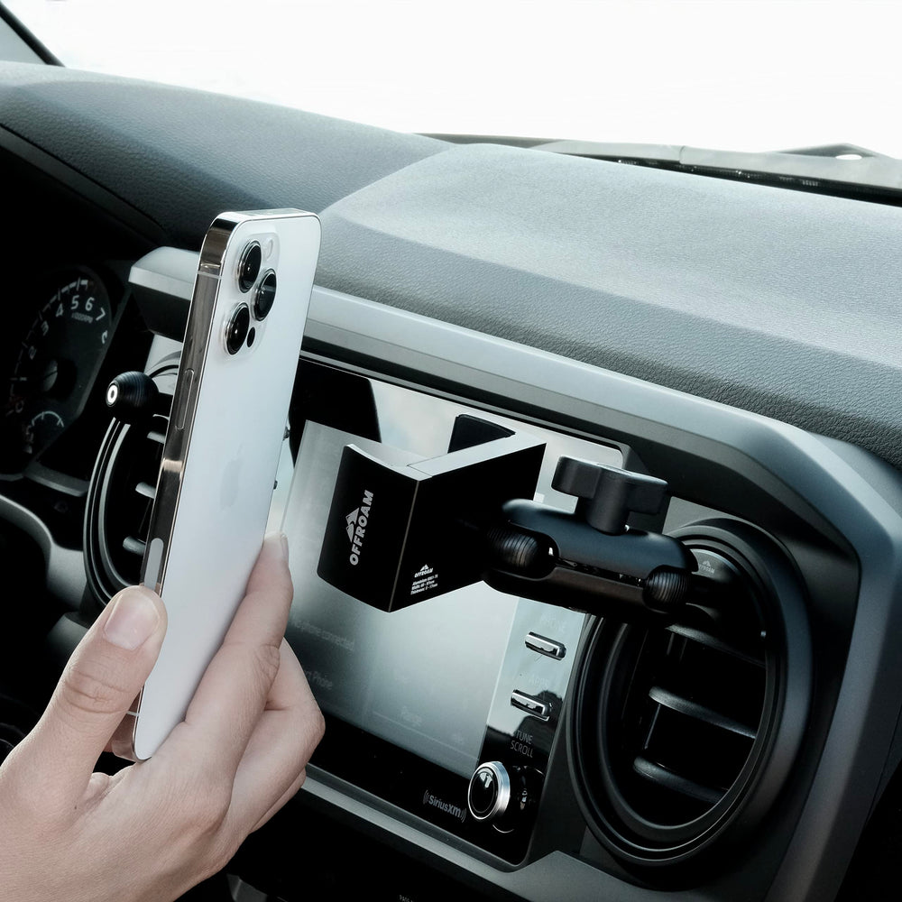 Offroam Tacoma mount dashboard positioning for safe, unobstructed view.