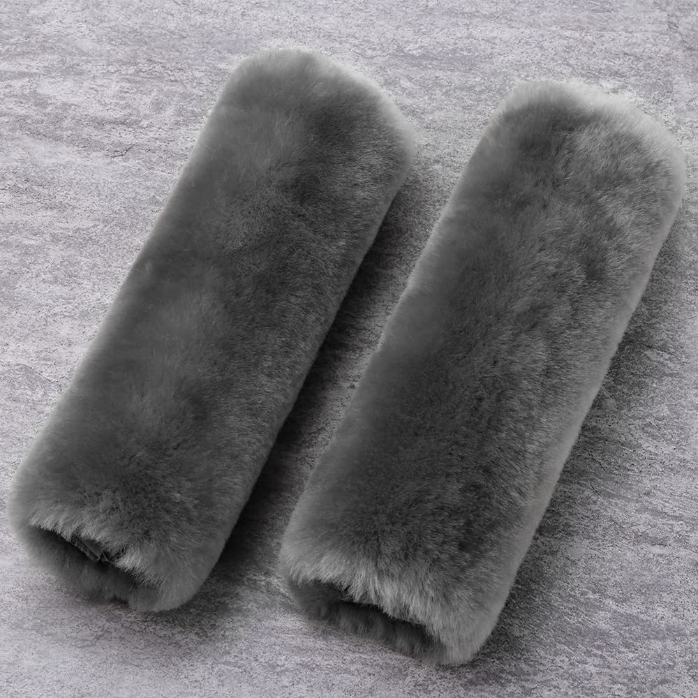 OGLAND fluffy seatbelt cover graphite delivers plush warmth on long drives.