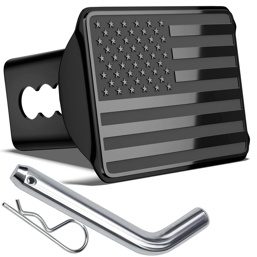 OGYE heavy American flag hitch cover front view protects the hitch and shows pride.