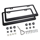 Ohuhu license frame with screw caps, black two-holes, durable aluminum for US plates.