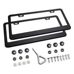 Ohuhu license frame with screw caps, black two-holes, durable aluminum for US plates.