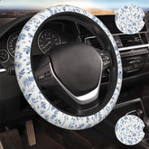 OHZOLLAN Vintage Blue Flower steering wheel cover enhances style and grip.