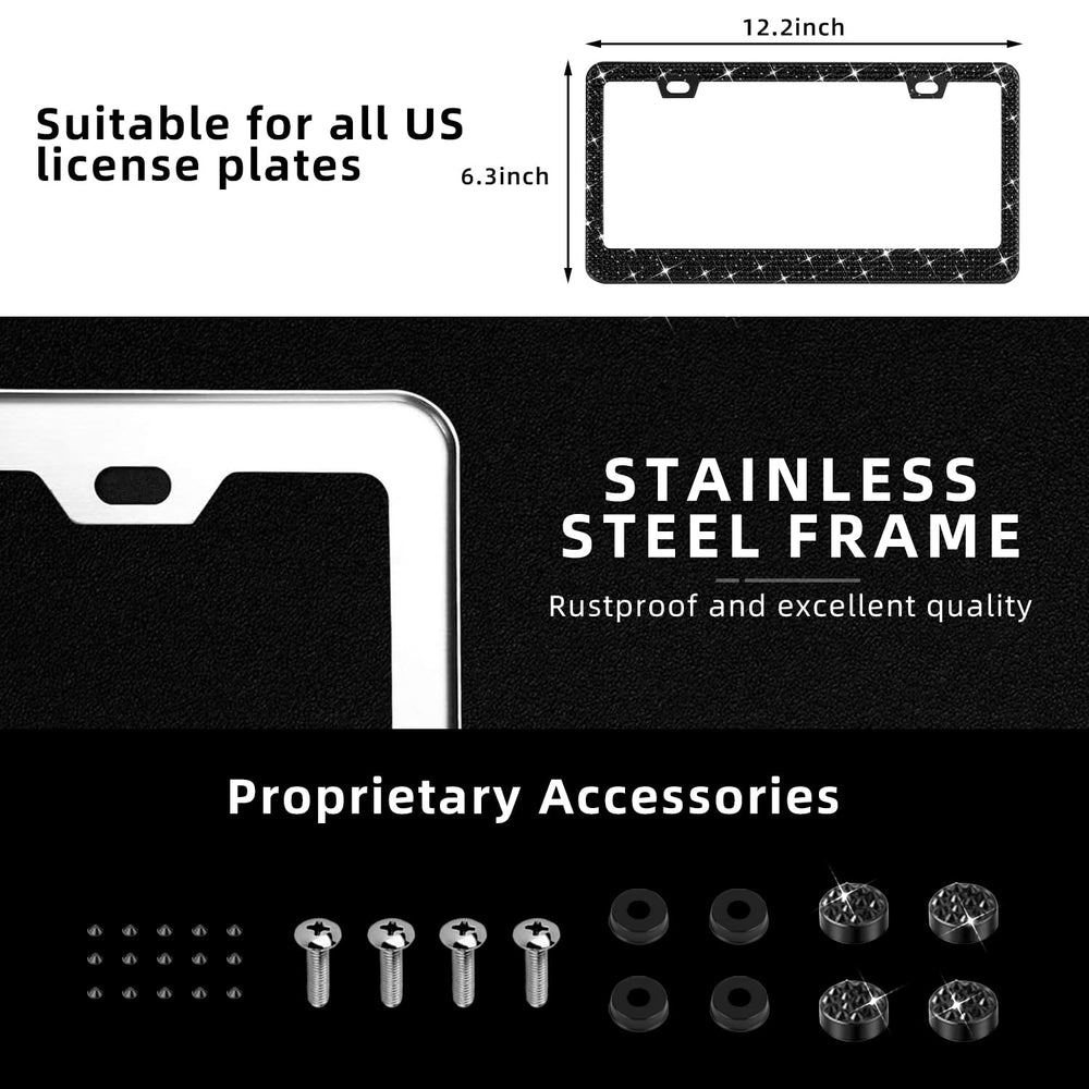 OKLPF bling license frame with 14-facet rhinestones delivers high-end sparkle for the car's appearance.