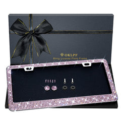 OKLPF Bling license plate frame close-up showing crystal detail for stylish car protection.