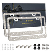 OKLPF White Bling license frame shines in sunlight to boost your car’s style.