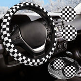 Olemier checkered steering wheel cover top view showing durable anti-slip grip.