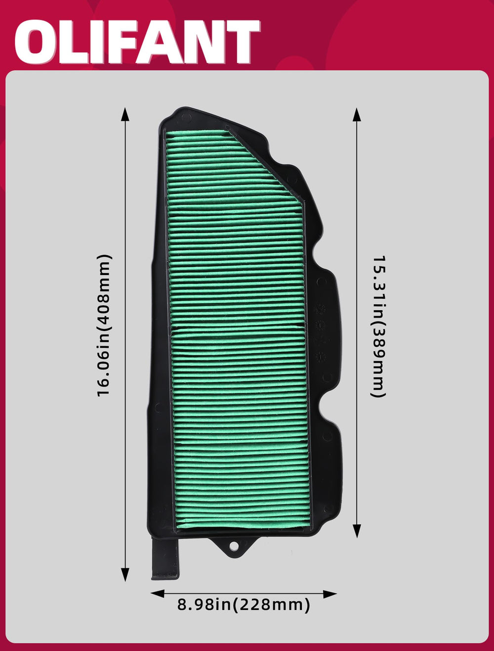 Premium filtration paper inside OLIFANT air filter for dirt-free intake.