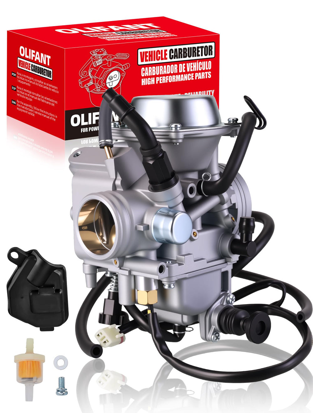 OLIFANT carburetor for Honda Rancher 350 fitment close-up showing mounting points for easy install
