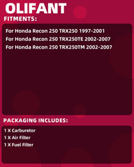 OLIFANT Honda Recon carburetor with air filter included to simplify maintenance.