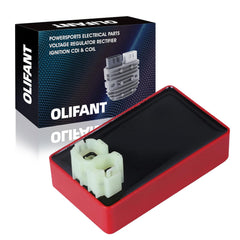 OLIFANT ignition CDI box on Honda Fourtrax 300 front view showing design and fit