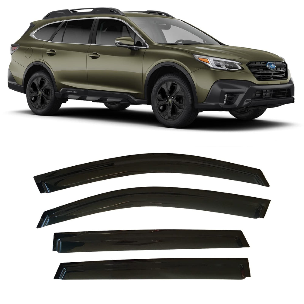 Olltoz Subaru Outback side window visor close-up with reinforced acrylic protection and tint.