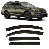 Olltoz Subaru Outback side window visor close-up with reinforced acrylic protection and tint.