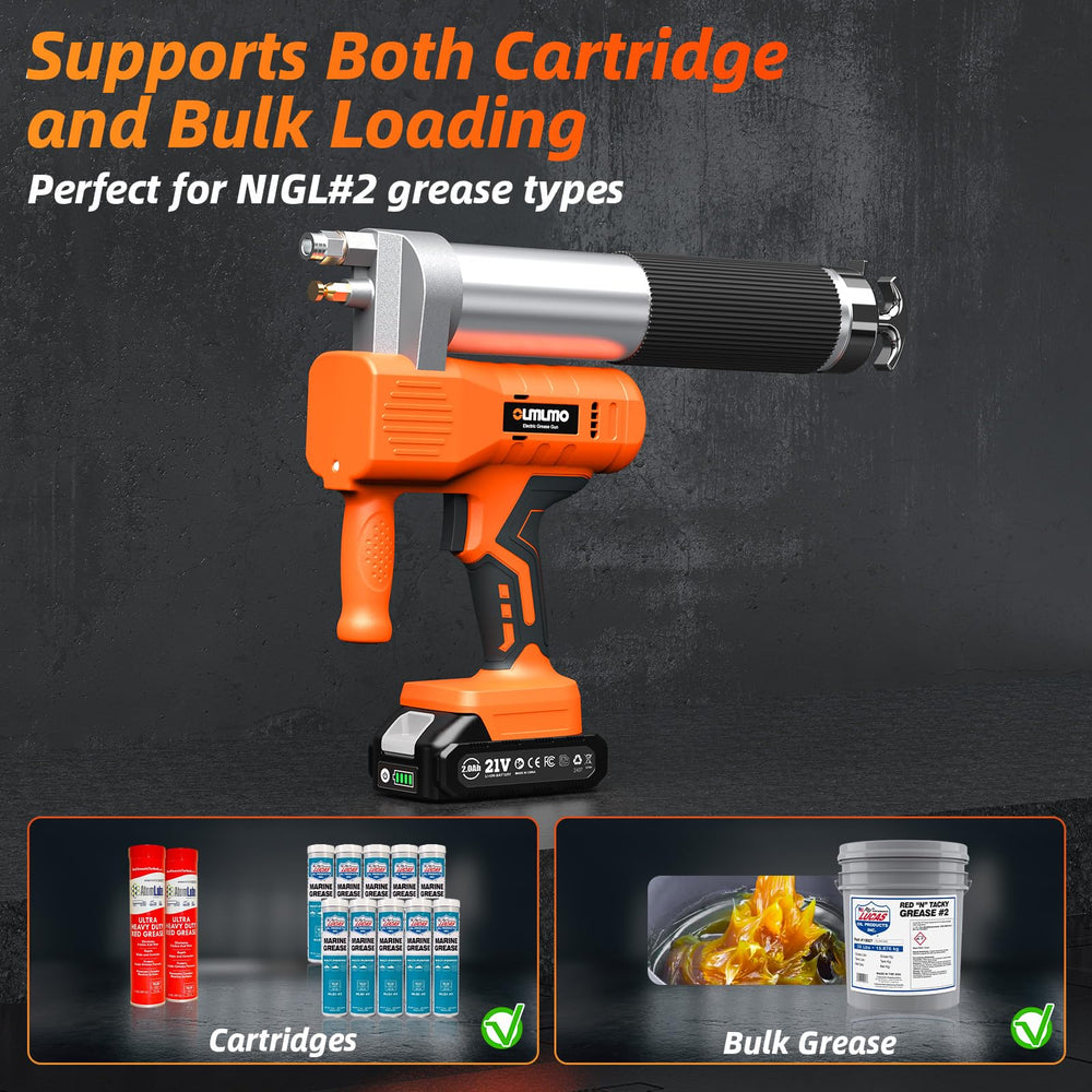 olmlmo heavy-duty grease gun for tractors, trucks, and automotive maintenance.