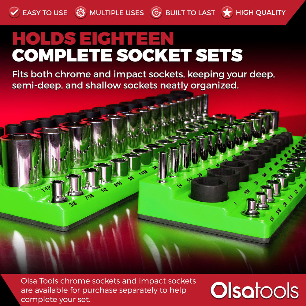 Olsa Tools organizer displays 273-socket capacity with clear size labeling.