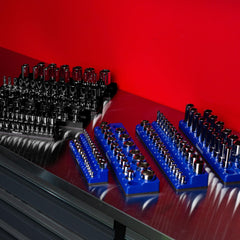 Olsa Tools blue magnetic organizer enhances garage organization and efficiency.