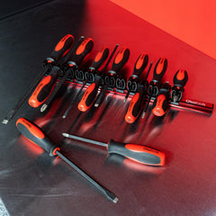 Olsa Tools flexible clips fit various tool sizes for easy organization.