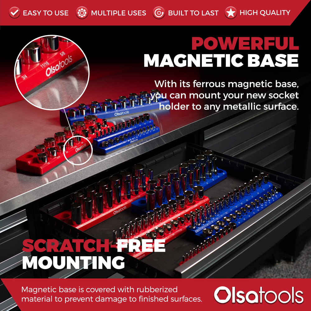 Olsa Tools rubberized base prevents scratches on steel surfaces.