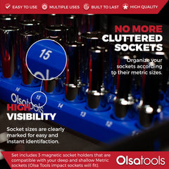Olsa Tools side-mount socket tray with magnet base for secure placement.