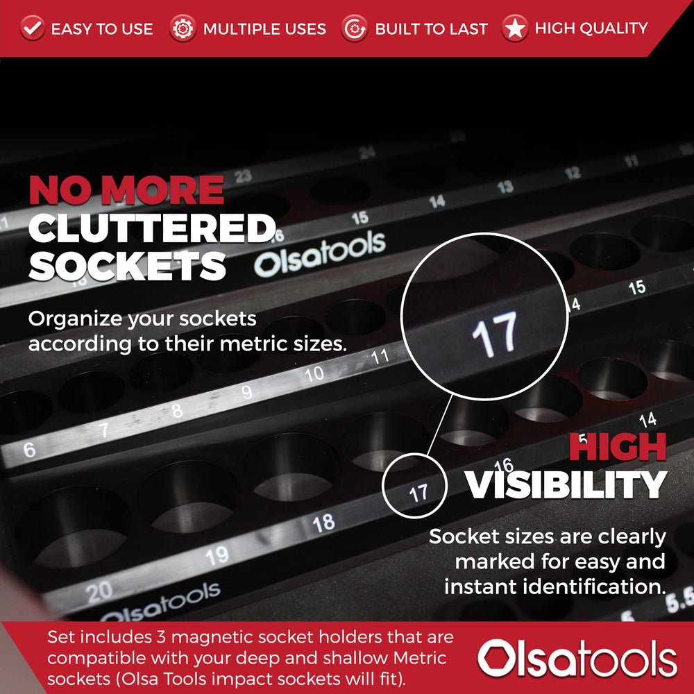 Olsa Tools socket tray mounted on toolbox side for quick access