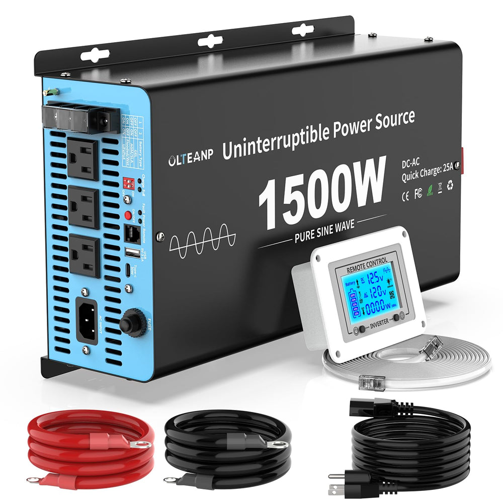 OLTEANP 1500W pure sine wave inverter powering sump pump during outages.