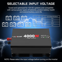 OLTEANP 4000W inverter with four AC outlets ready for simultaneous devices