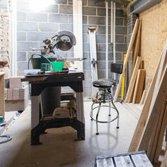 Olympia Tools 82-738 stool rotates 360 degrees for versatile workshop positioning.