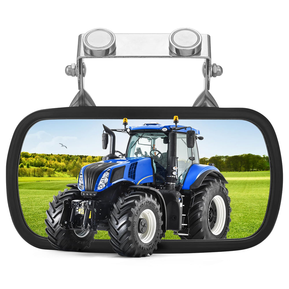 Omgro strong magnetic base for tractor mirror improves attachment on rugged terrain.