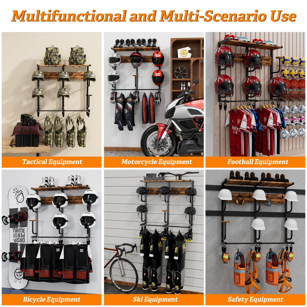 OMISRUIS garage entryway storage solution keeping helmets within reach