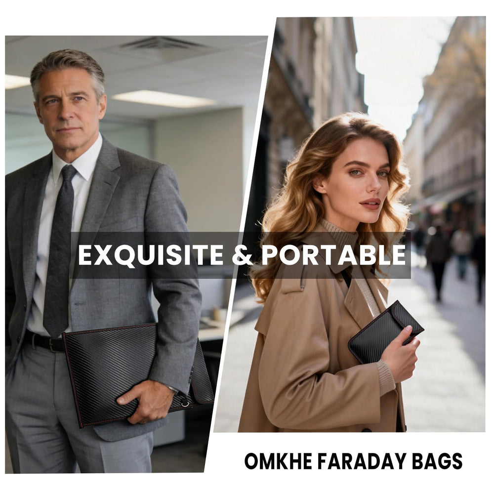 OMKHE Faraday Bag water-resistant outer shell protects contents in rain or spills.