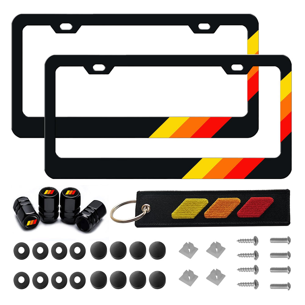 omlkibo tri-color license frame close-up shows durable aluminum finish for all-weather use.