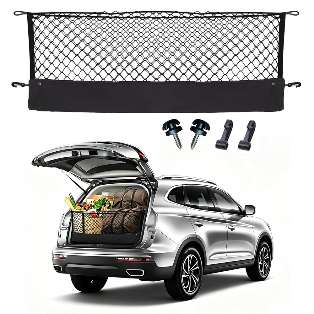 Omocyra Suburban trunk envelope style cargo net secures items on trips