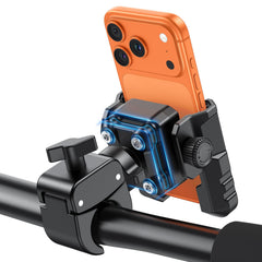 OMOTON BK01 anti-vibration phone holder on handlebars keeps navigation steady.