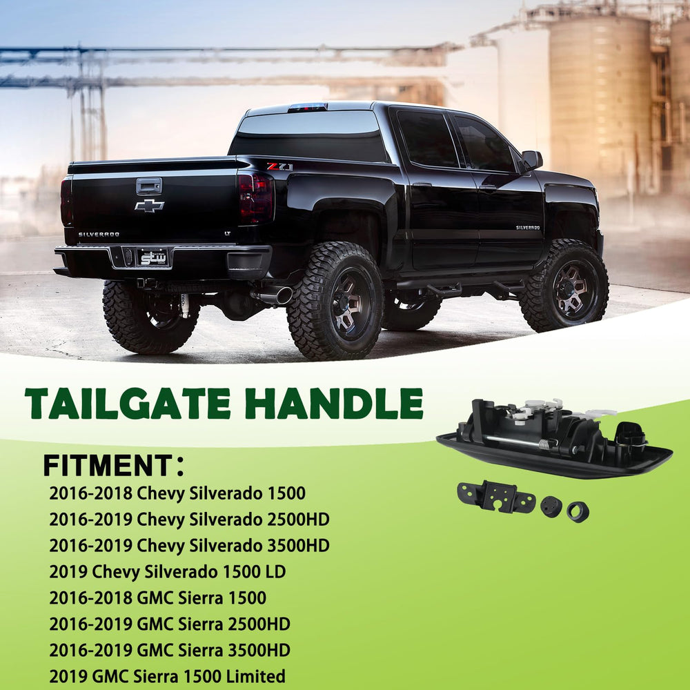 omoZone tailgate handle close-up highlights durable materials and sleek black finish.