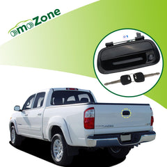 OmoZone tailgate latch with key cylinder closeup showing secure lock