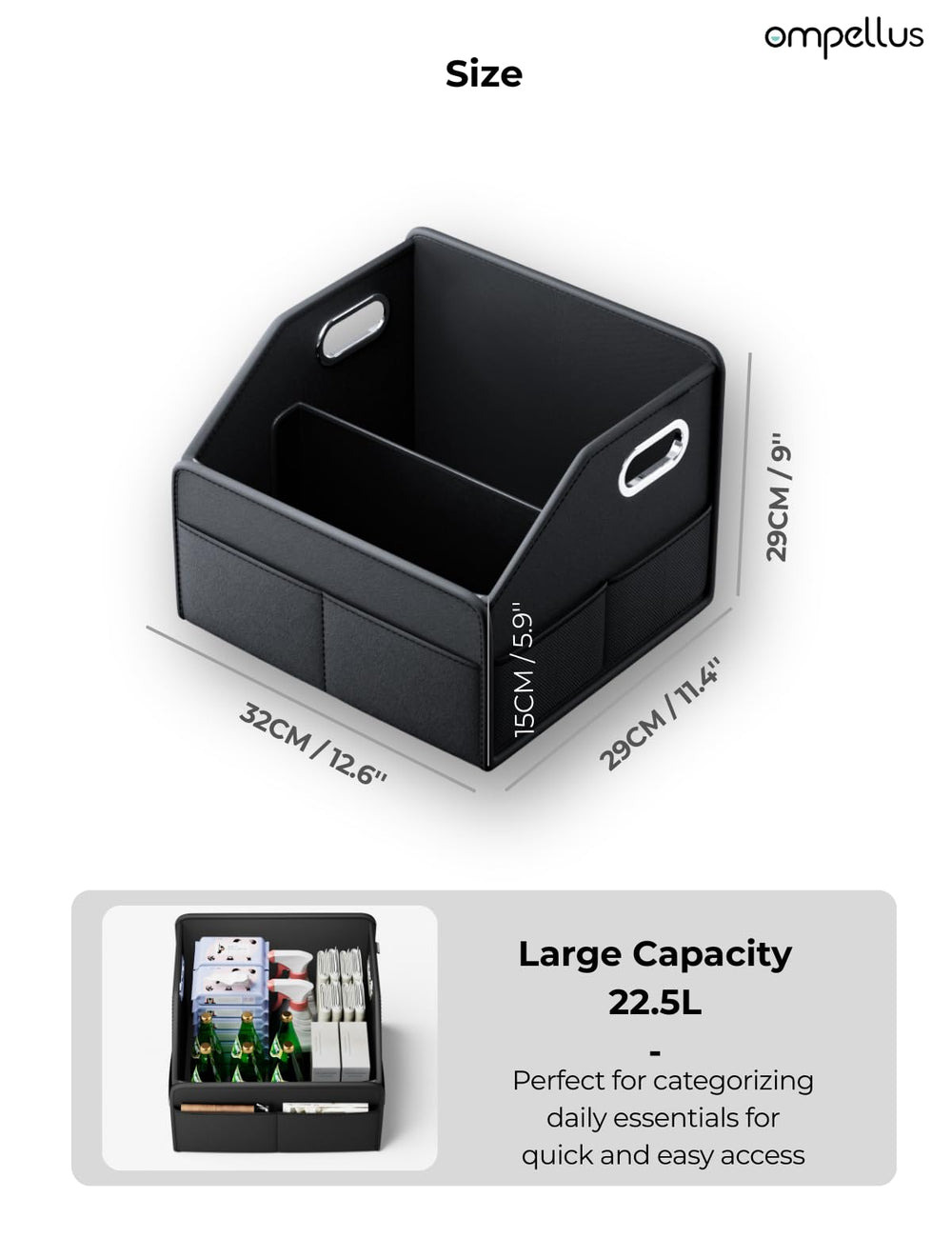 Ompellus multi-layer storage pockets help categorize items for quick access.