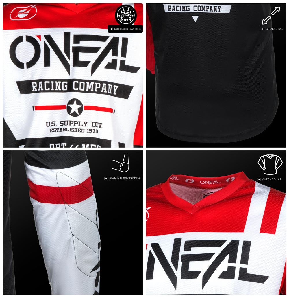 O'NEAL Element V.24 Warhawk fabric close-up demonstrating moisture-wicking performance for endurance.