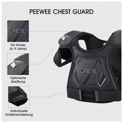O'NEAL Pee Wee chest protector side view shows flexible foam and secure fit.