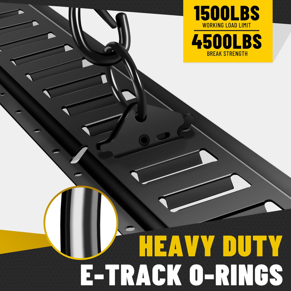 Onesnt E-Track end caps close-up showing durable rail protection.
