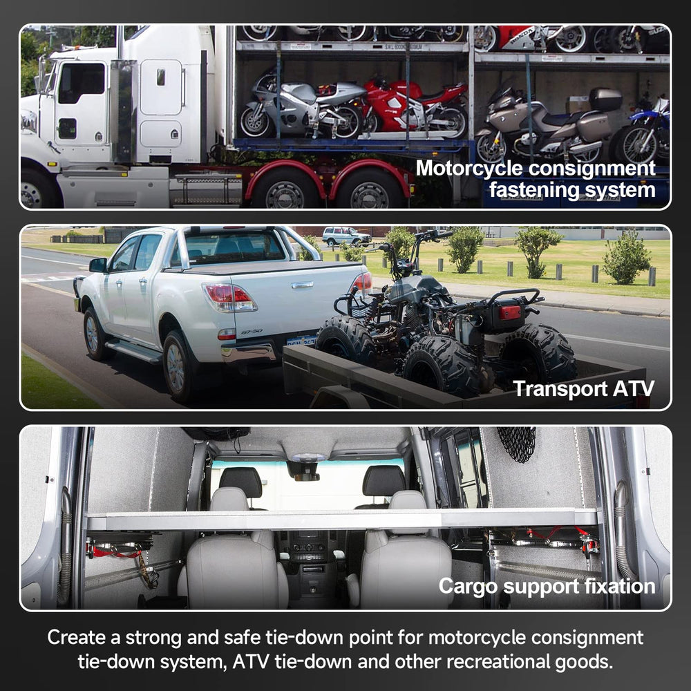 Mounted alongside L Track rail in trailer for versatile cargo control.