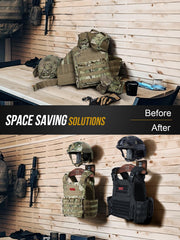 ONETIGRIS vest-wall-mount-hanger keeps tactical vests neatly displayed.